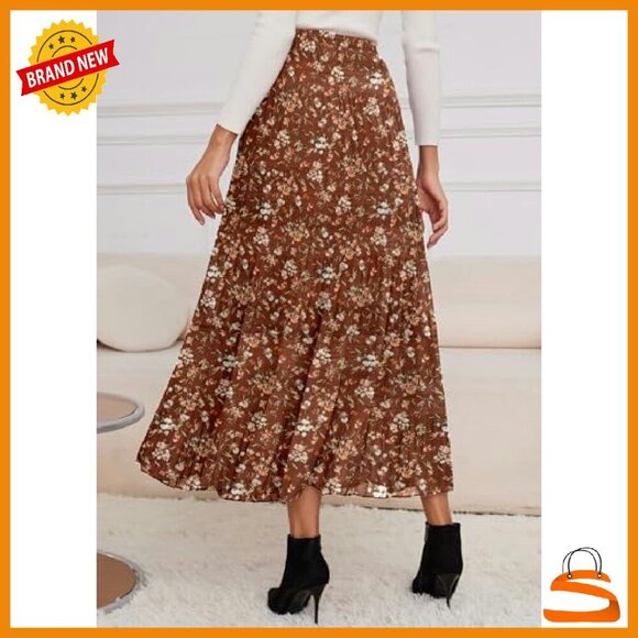 Chiffon Maxi Skirt Elastic Waist Flowy A-Line Long Skirt - Picture 3 of 8